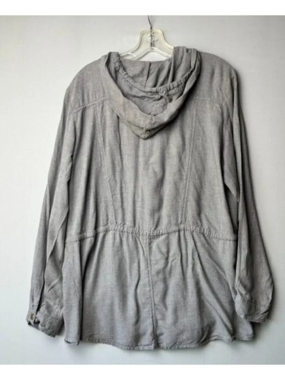 Sunday Hooded Utility Jacket Gray Rayon Lightweight Anorak Drawstring Women's L